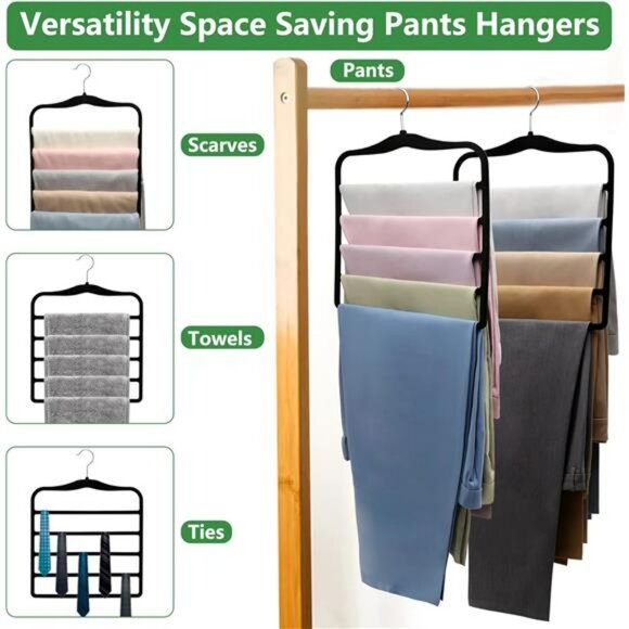 Velvet Pants Hangers Set Space Saving 5 Tier Closet Organizer for Jeans - Picture 6 of 7